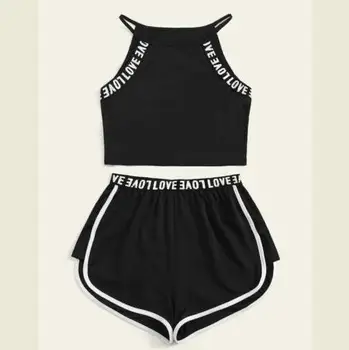 

2019 New Style Fashion Hot Women Sexy Patchwork Suit Workout Sports String Vest Short Pants Athletic Short Sets Fashion Sunsuits