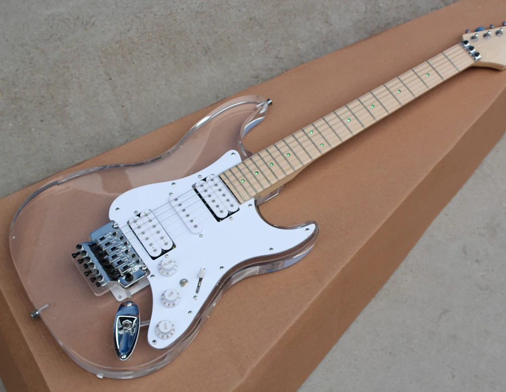 Wholesale Acrylic Glass Electric Guitar with Green Light,White