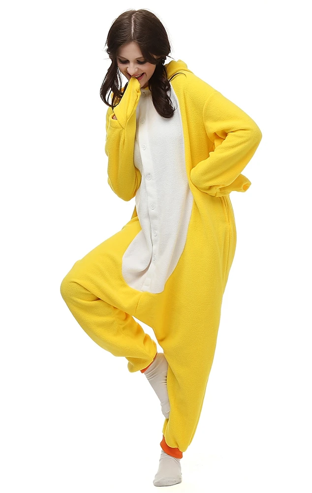 Взрослых флис кигуруми маленькая Желтая утка костюм животных комбинезоны пижамы Хэллоуин карнавал маскарад Вечерние Комбинезоны