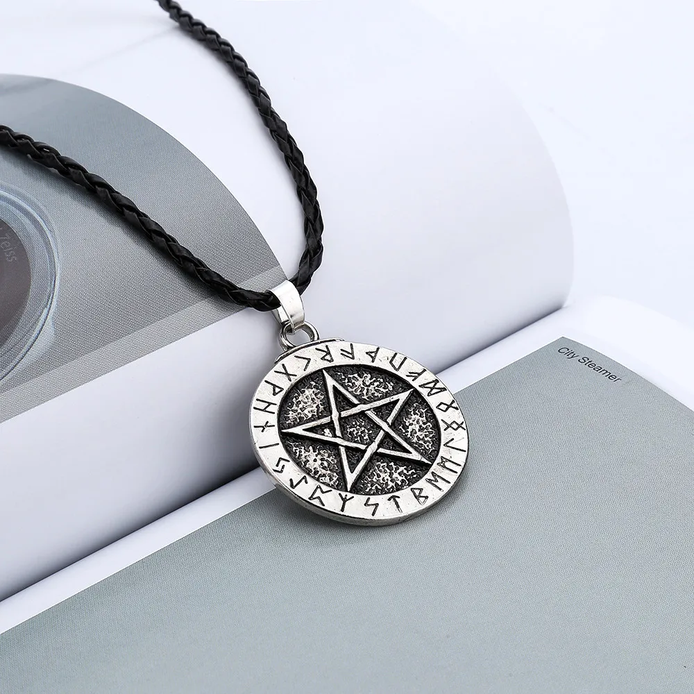 

Pendant Necklace Large Rune Nordic Viking Pentagram Pendant Jewelry Necklace Pentagram Wiccan Pagan Norse N.29