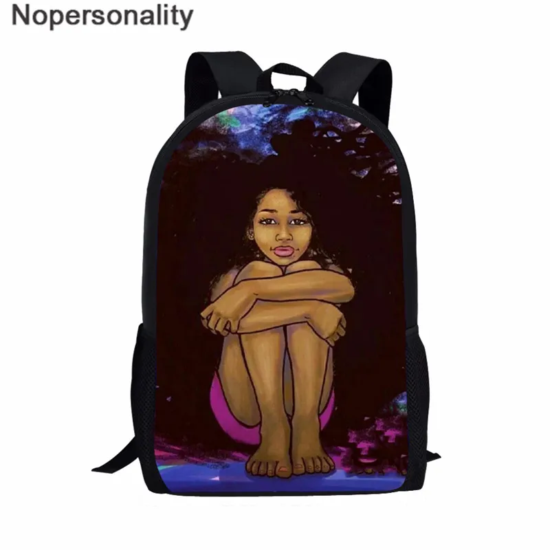 Nopersonality Black Art Afro Girl Print African Backpack for School Teenage Girls Book Bags Toddler Schoolbag Mochila Escolar - Цвет: Z5109C