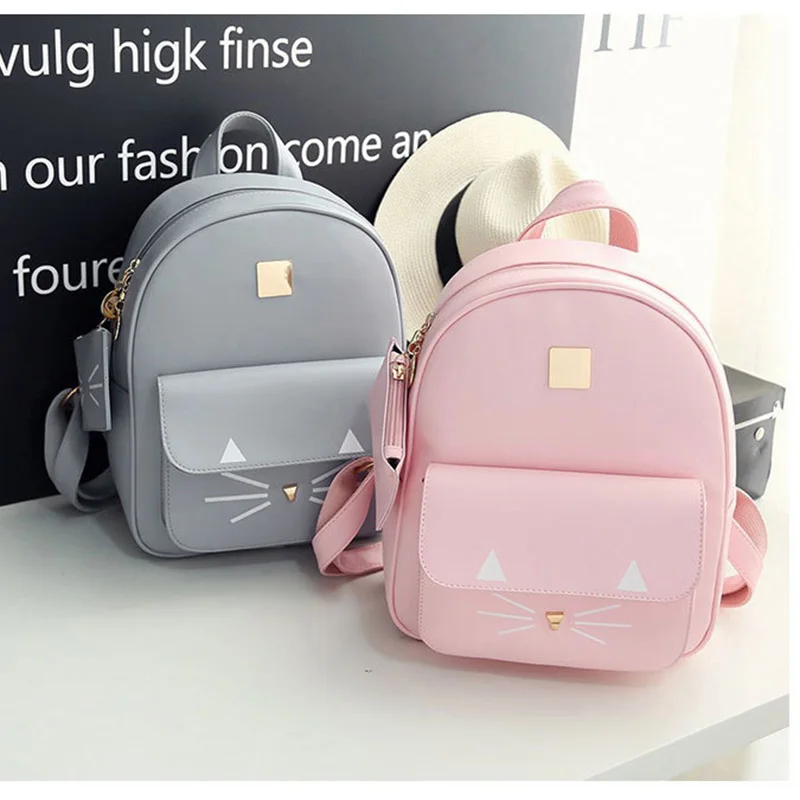 

2018 sweet cute Cat Printing Backpack Leather PU Mini Backpacks Women School Bags Teenage Kids Backpack WML99