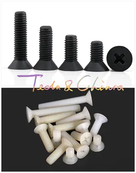

10Pcs M4 x 25mm New L 25 White Black Nylon Machine Phillips Flat Head Cross Recessed Countersunk Head Screw Plastic *