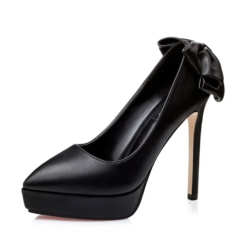 

2019 spring and autumn new bow single shoes waterproof platform pointed simple fashion shoes black 0711