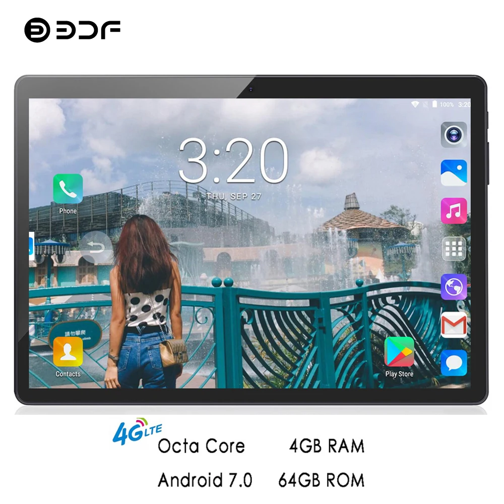 BDF 10 дюймов 4G LTE телефонный звонок планшет Android 7,0 Восьмиядерный 4G + 64G планшеты Pc Встроенная двойная sim-карта ноутбук WiFi Bluetooth FM Tab