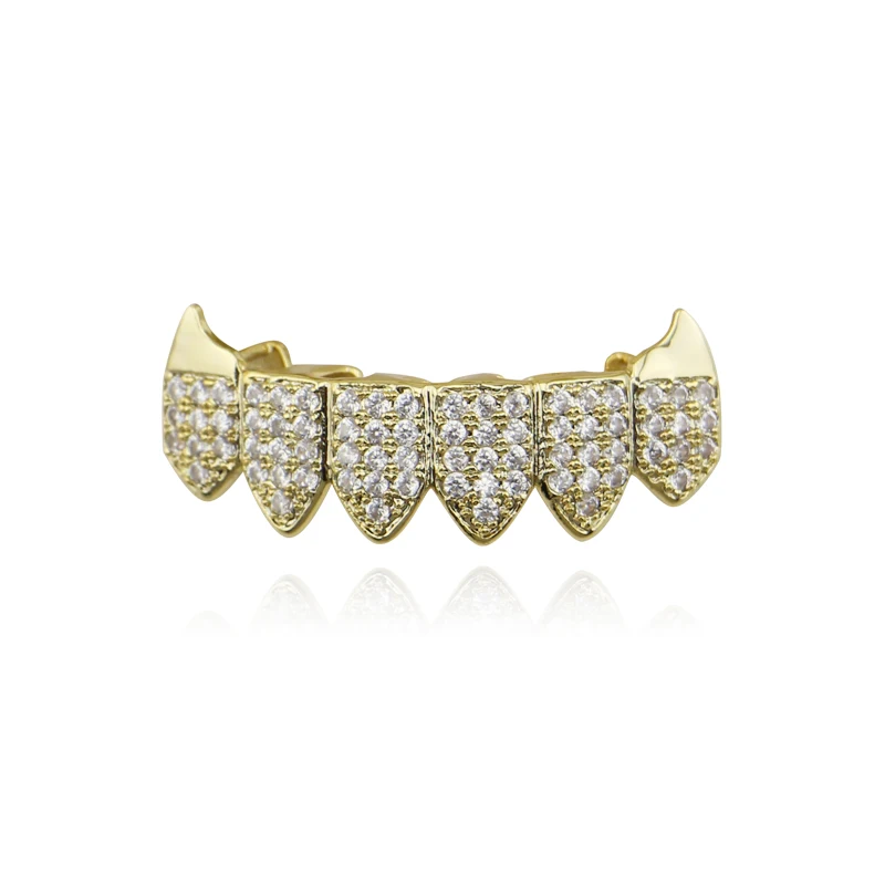 Iftec Сияющий хип хоп Grillz льдом Cz Клык зубастого рта шапки верхней и нижней гриль