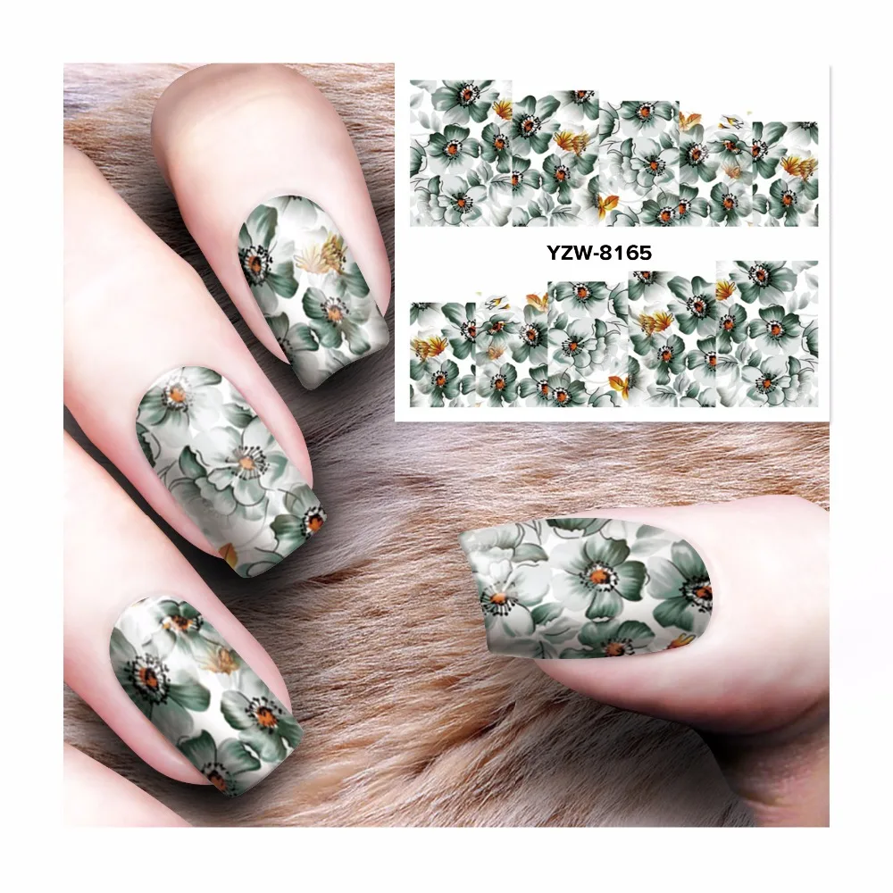 

WUF 1 Sheet Flower Design Watermark Beauty Nail Art Tips Sticker Full Wraps Water Transfer Decals 8165