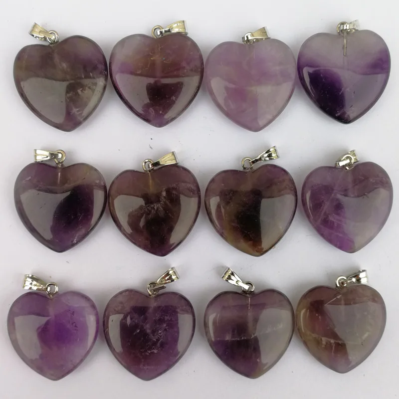 Wholesale Fashion 20mm Purple crystal heart Natural stone pendants