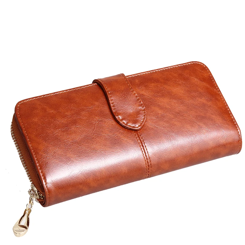 Цена Мужской кошелек из натуральной кожи, Женский кошелек, роскошный бренд, масляный кожаный кошелек, Женский держатель для карт, длинный клатч, ...