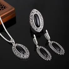 HENSEN Hight Quality Vintage Silver Plated Jewellery Rhinestone And Black Resin Jewelry Sets
