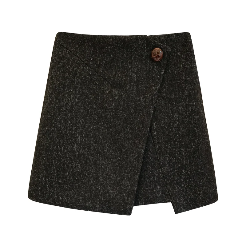 Warm thick high waist winter mini short skirts 2018 woman a-line woolen skirt Button slim casual korean bottom High Quality | Женская