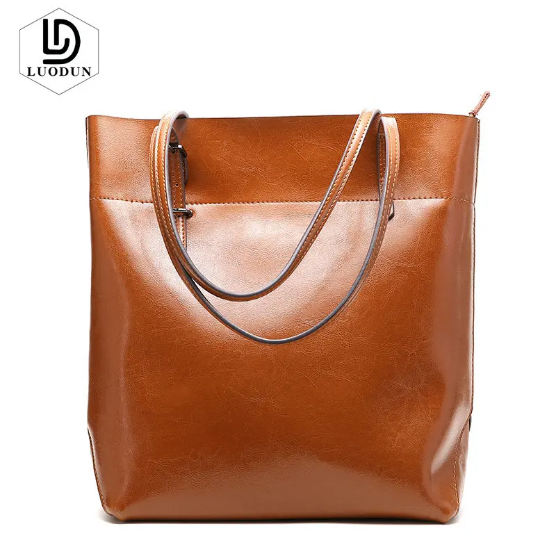 

LUODUN High Quality Fashion Handbags bag Leather Shopping Bag Portable split Leather Shoulder Bag Simple Practical Ladies bag