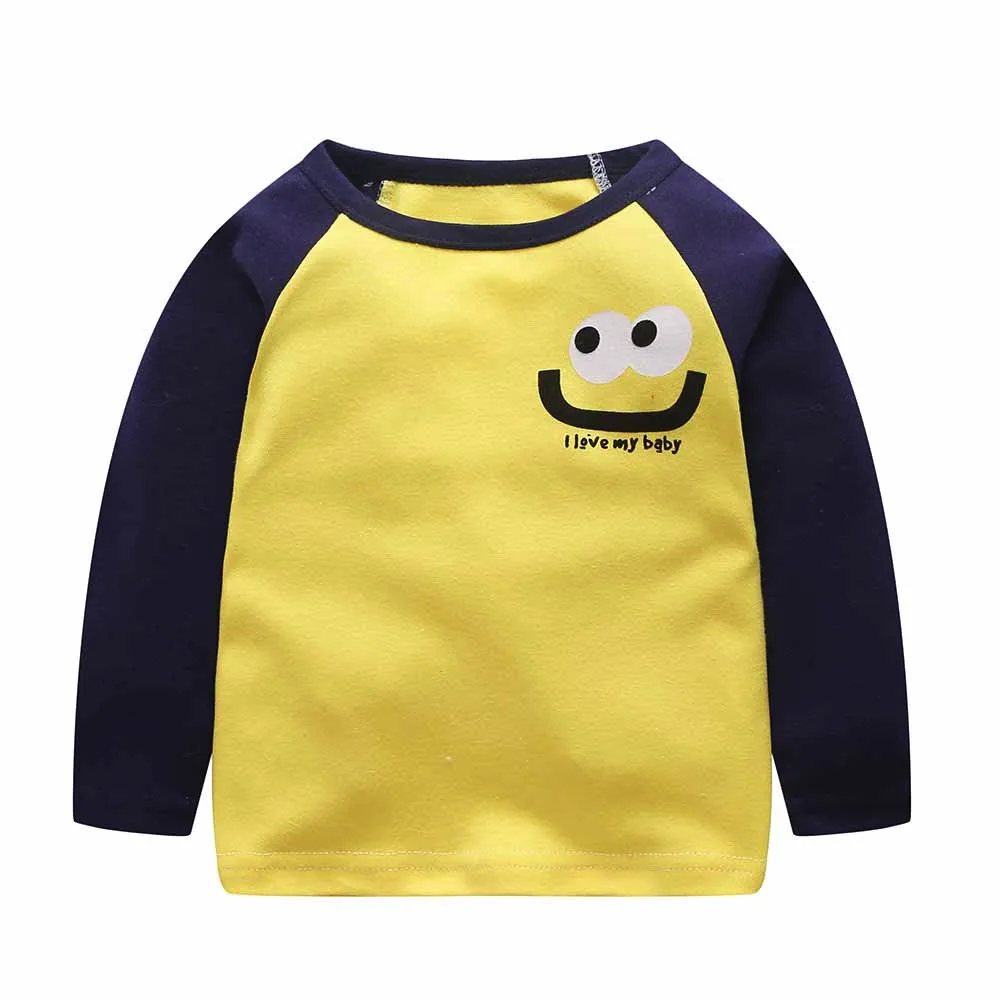Рубашка с буквенным принтом для маленьких мальчиков и девочек; одежда; милая детская одежда с длинными рукавами; отлично подходит для повседневной носки - Цвет: Yellow