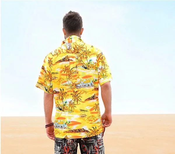 Фирменная Новинка мужские гавайская рубашка Повседневное с короткими рукавами свободные цветочные хлопок пляжная рубашка для мужчин
