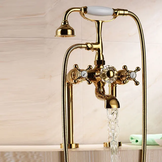 Luxury gold solid Brass Bathroom Bath Hand Held Shower ...