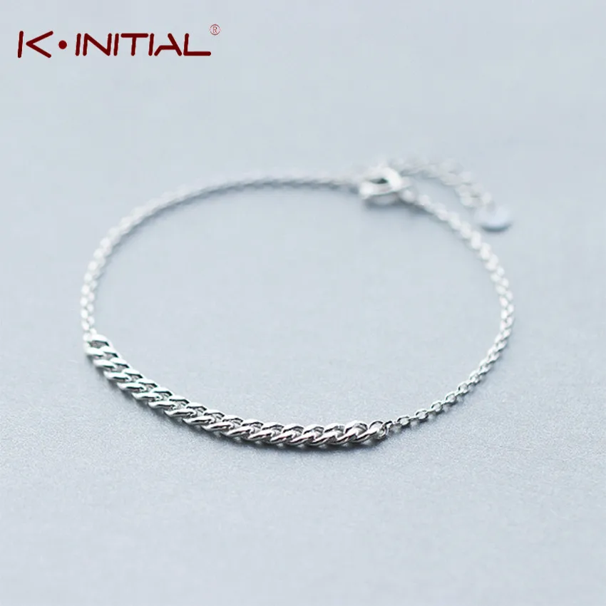 Kinitial 925 Серебряный Твист цепь браслет и стильный ювелирные изделия женские