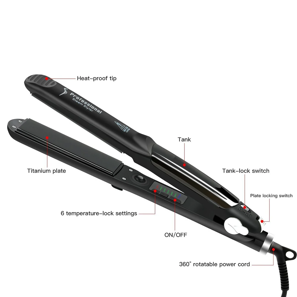 Professional Steam Hair Straightener Ceramic Vapor Hair Flat 450F Ceramic Vapor Steam Hair Straightener