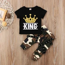 

Boy Baby Clothes Summer Outfit Set Short Sleeve Tops and Short Pants Toddler Kids Baby Boy Crown Print KING T-shirt Tops Outfits