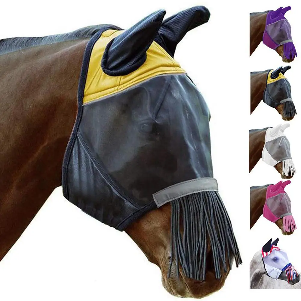 Новая маска для лица лошади легкая дышащая сетка Лошадь Маска для бега противомоскитная лицевая крышка Цвет выбирается случайным образом