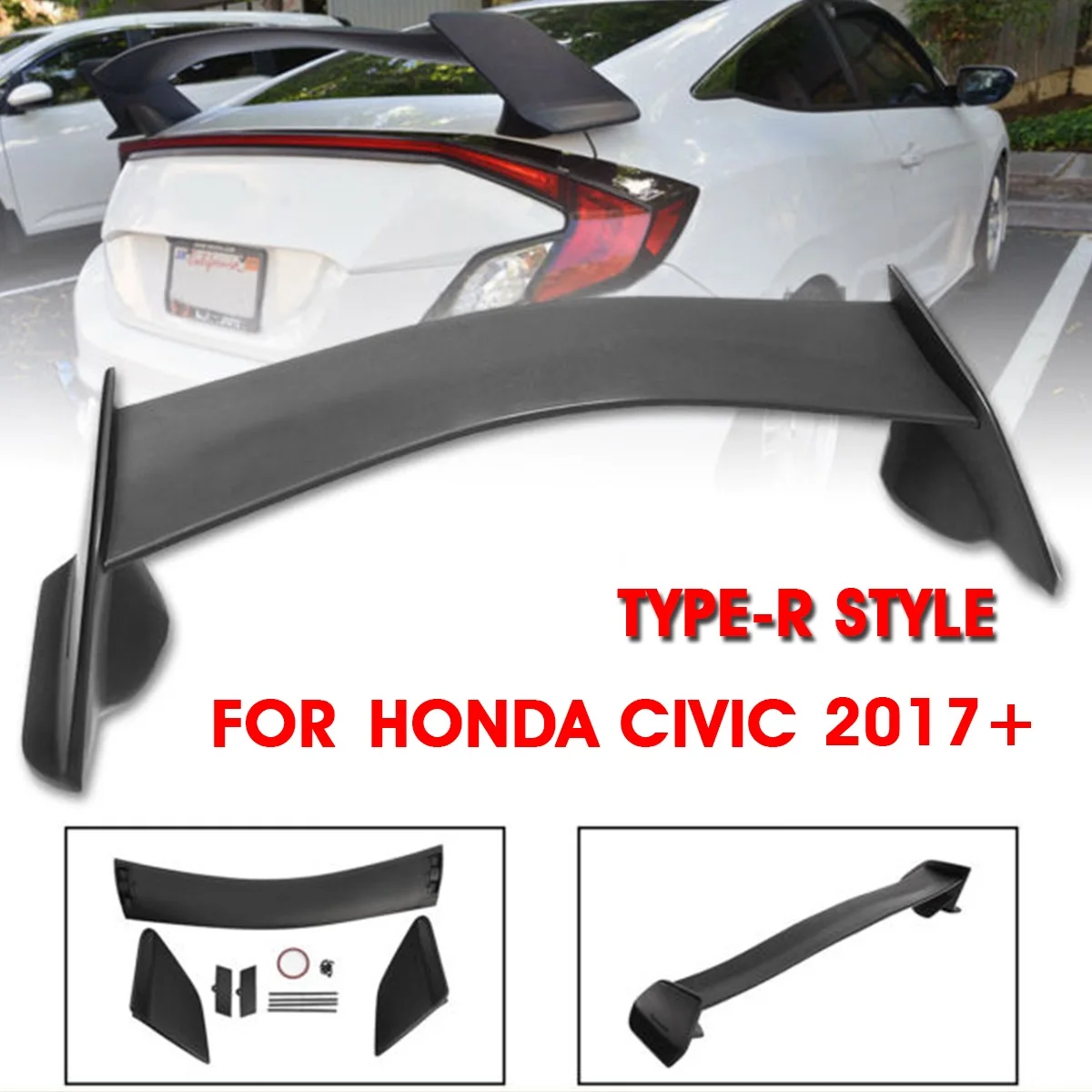

Autoleader Car ABS Black Matte Type-R Style Rear Trunk Spoiler Rear Trunk Wing with Screws Set Fit for Civic X 2017+