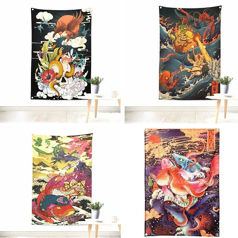 Large Japanese ukiyo e tattoo pattern poster banner flag Vintage