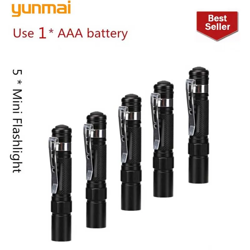 

new 5 pcs Mini Penlight LED Flashlight Torch XML Q5 2000LM Pocket Light Waterproof Lantern AAA Battery Led For camping hiking