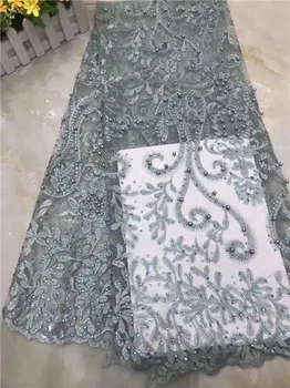 

Wonderful beaded tulle lace fabric elegant French net lace fabric with rhinestones for evening dress PDN393(5yards/lot)