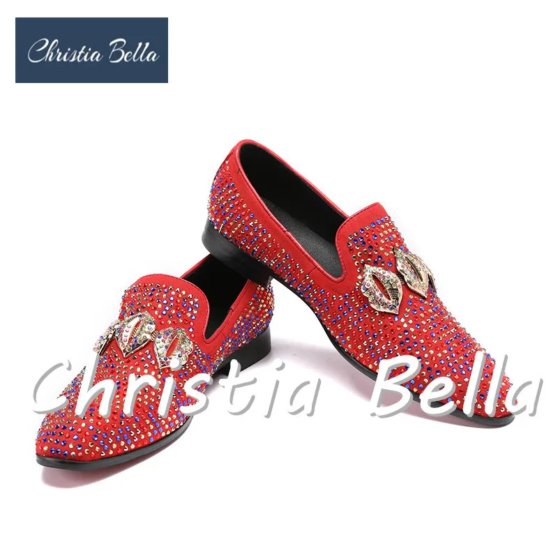 Vermelho Genuínos Couro De Bella Homens Christia Strass Preto Moda Festa Sapatos Casamento Chinelos Grife vermelho Masculina Dos pwxxqCAU
