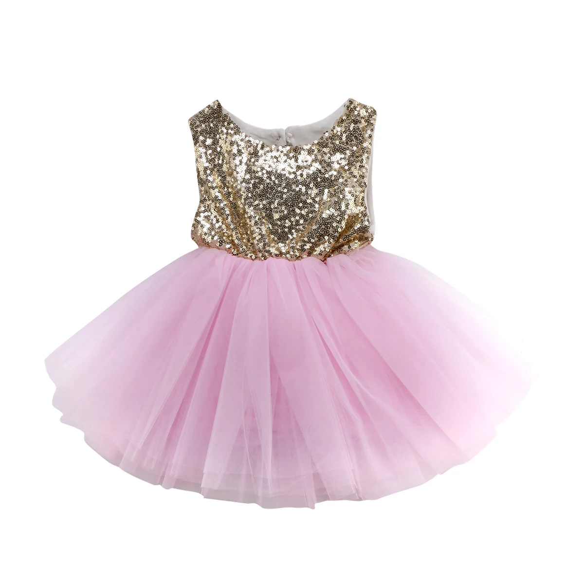 Принцесса Платье для малышей для праздничное платье для девочки свадебное платье без рукавов, расшитое блестками, для вечеринки, дня рождения; платье для крещения крестильное платье для детей летние платья для девочек - Цвет: Розовый