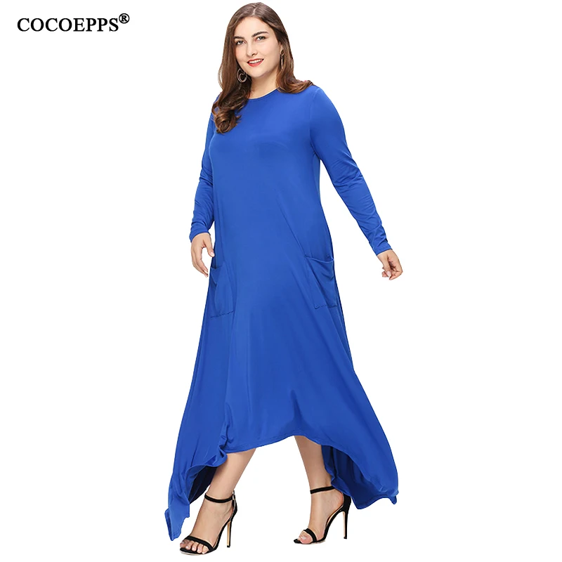 2018 2XL 3XL Winter Dress Plus Size Women Dresses With Pocket Maxi Long