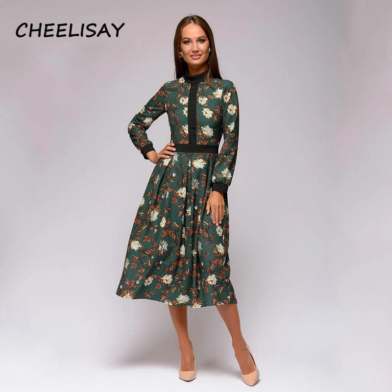 2019 Spring patchwork printing women A-line dress vintage style vestidos for female Casual bottom Short dress