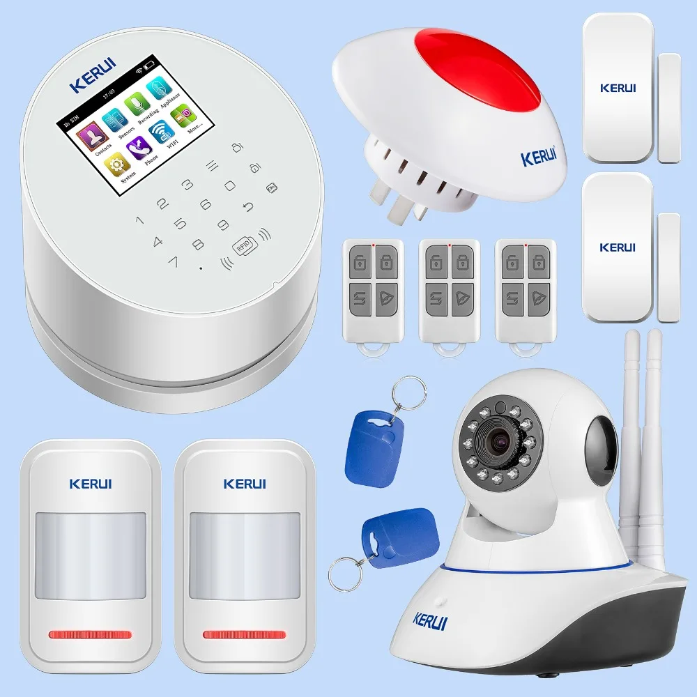 KERUI W2 WIFI GSM PSTN Alarm System Smart Home Security Burglar Alarm RFID Disarm System with Wifi IP Camera Flash Siren