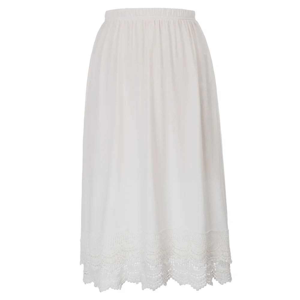 Grace Karin Женская Повседневная Удобная хлопковая юбка с кружевной отделкой и эластичной резинкой на талии однотонная длинная юбка миди до колена летняя - Цвет: Ivory