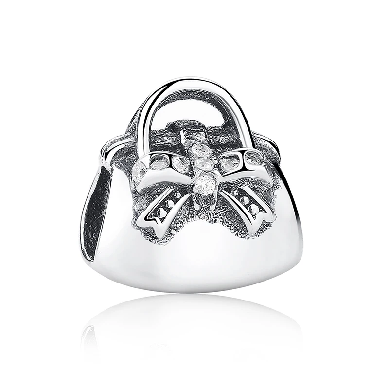 Authentic Sterling Silver 925 Sparkling Clear CZ Handbag Charms Fit BISAER Bracelet & Necklace ...