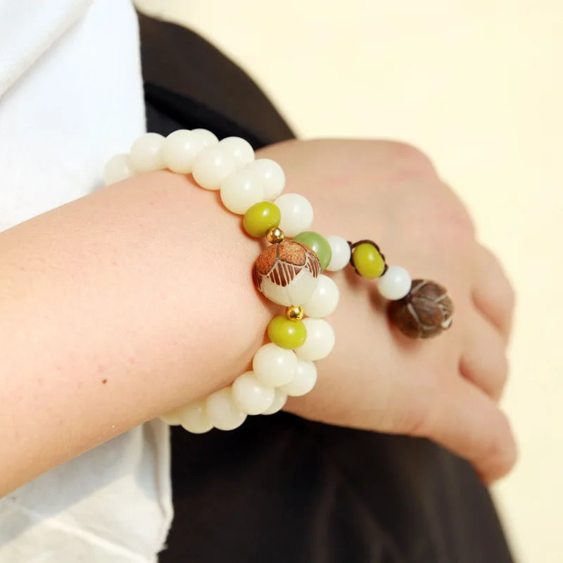 Branco natural casca de coco porca oliveira de sementes bodhi budismo tibetano oração mala beads pulseira unisex & yoga meditação