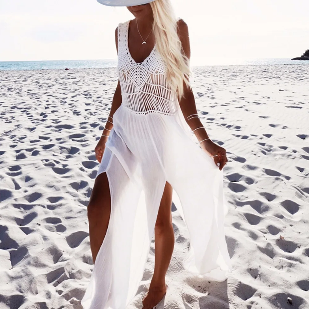 2018 Sexy Weave Chiffon Beach Dress Tassels Saida De Praia Weave Beach Covers Up Fringe Beachwear