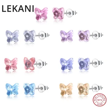 

LEKANI Crystals From SWAROVSKI ELEMENTS Butterfly Stud Earrings Cute Piercing S925 Silver Simple Fine Jewelry For Women Girls