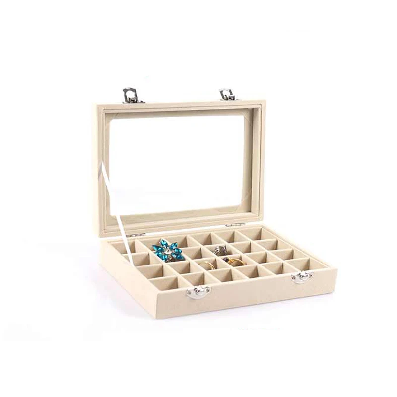 High Range 24 slot Beige Glass Lid Bracelet Loose Bead Box Jewelry