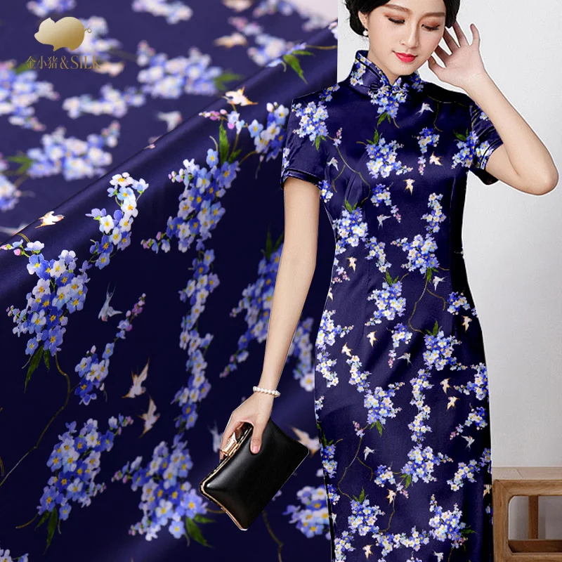 

Custom silk stretch satin fabric 19mm digital inkjet silk fabric drapes shirt dress silk stretch fabric wholesale cloth