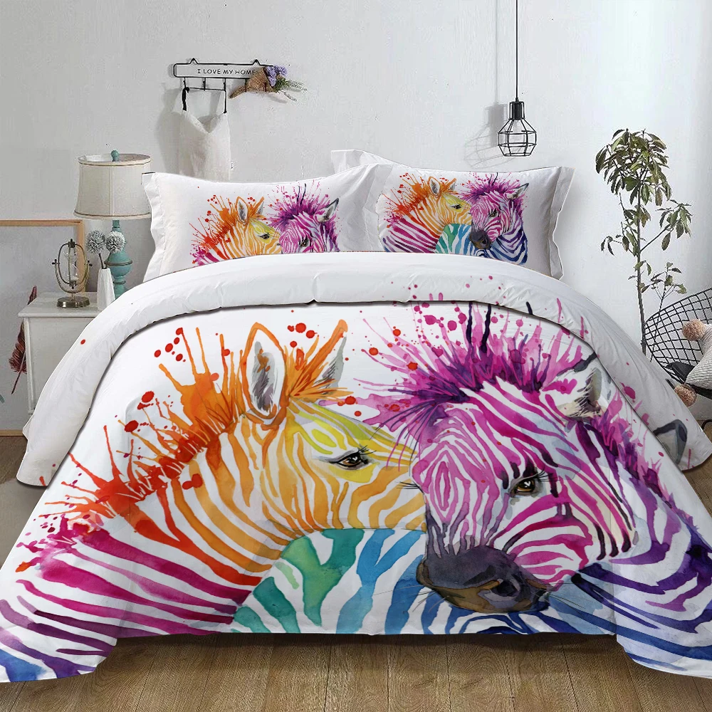 Color Zebra Printed Animal Bedding Set Twin Full Queen King Uk