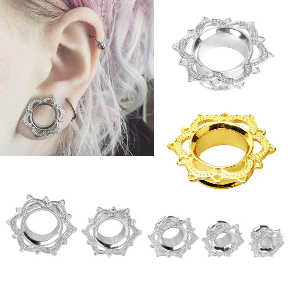 2pcs Romantic Ear Tunnels Flower Ear Gauges Tragus Ear Plugs Earrings