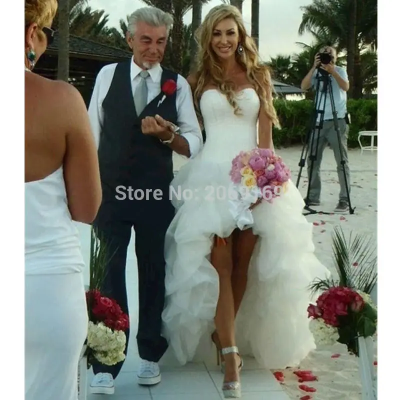 New Arrival 2020 Beach Wedding Dress Sweetheart High-low Lace-up Back Ruffles Short Front Long Back Wedding Dress