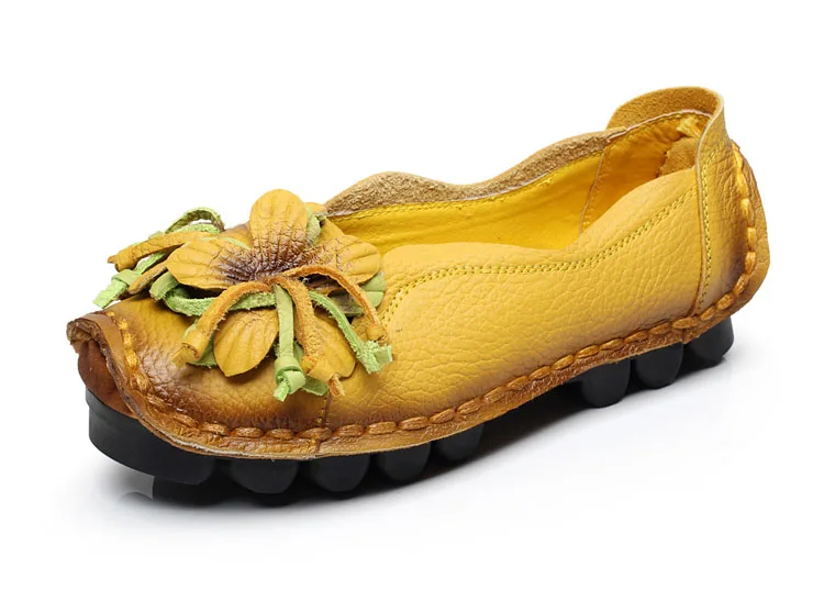 QPFJQD/Женская обувь из натуральной кожи ручной работы с цветами; удобная обувь на плоской мягкой подошве в винтажном стиле; сезон весна-лето; женская обувь на плоской подошве в национальном стиле