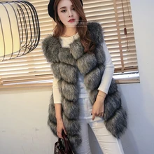 Новое поступление, зимний теплый модный длинный женский жилет из искусственного меха, пальто из искусственного меха, жилет из лисьего меха, женский жилет, большие размеры, S-4XL