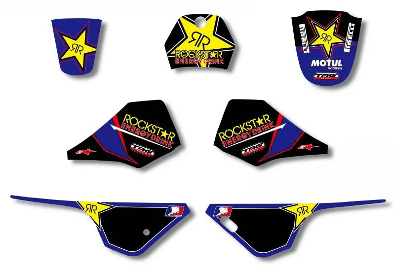 

Rockstar New Style TEAM GRAPHICS&BACKGROUNDS DECAL STICKERS Kits For Yamaha PW 80 PIT bike (Black/purple)