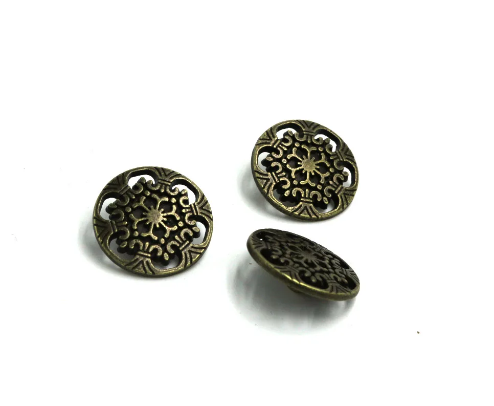 15mm&20mm bronze&silver Shank Button Metal Buttons Hollow Carved Flower Sewing Metal Buttons 20pcs 2