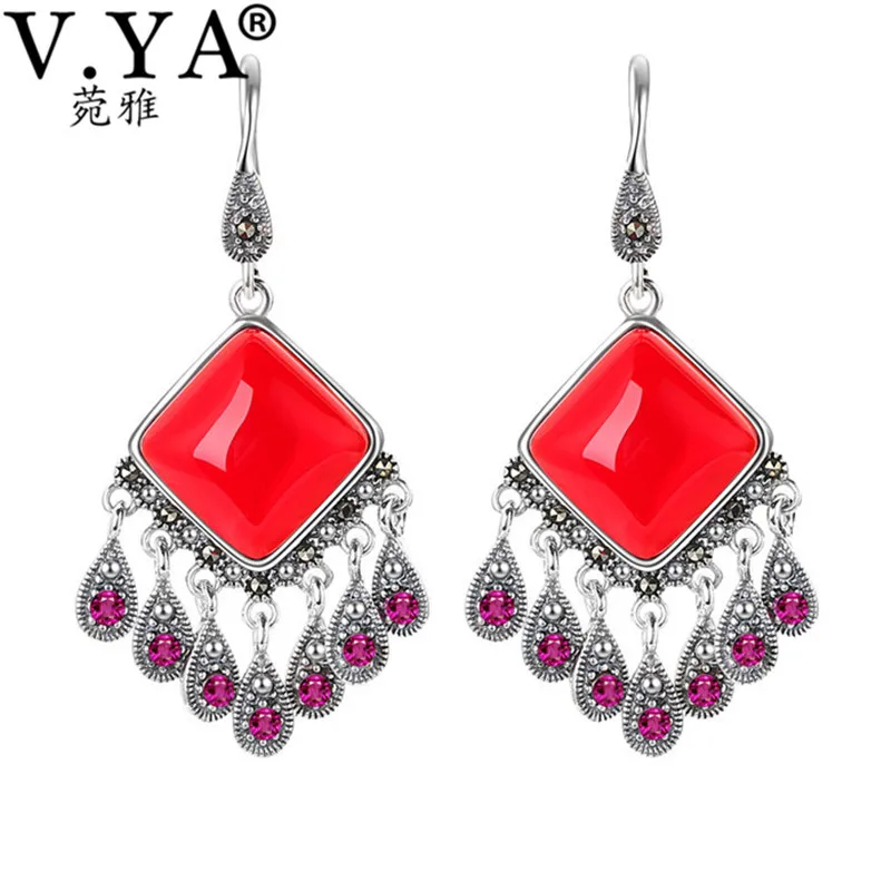 

V.YA Vintage 925 Sterling Ethnic Earrings for Ladies Women OL Style Long Drop Earrings Brincos Jewelry High Quality