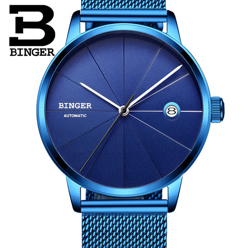 

Switzerland BINGER Automatic Mens Watches Top Brand Luxury Men Mechanical Watch relogio masculino Stainless Steel Blue Watch