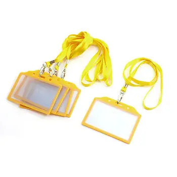 

5Pcs Yellow Horizontal Workers Working ID Name Card Holder Case w Neck Strap