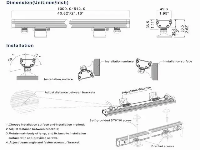 36 Вт(длина 1 метр) IP65 водонепроницаемый DC24v Эдисон светодиодный промывная настенная лампа высокой мощности декоративный светильник от производителя(Сертификация CE& по ограничению на использование опасных материалов в производстве 6 шт./лот фабричное производство